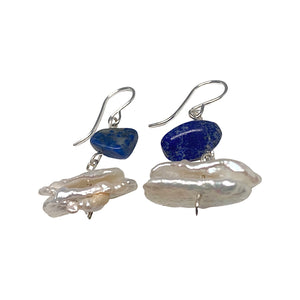 Lapis lazuli freshwater pearl dangles