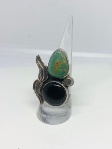 Onyx & Turquoise Feather Ring