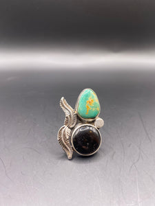 Onyx & Turquoise Feather Ring