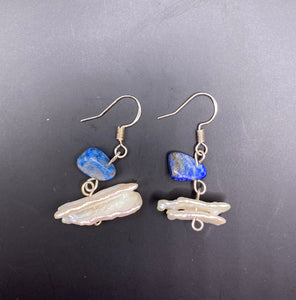 Lapis lazuli freshwater pearl dangles